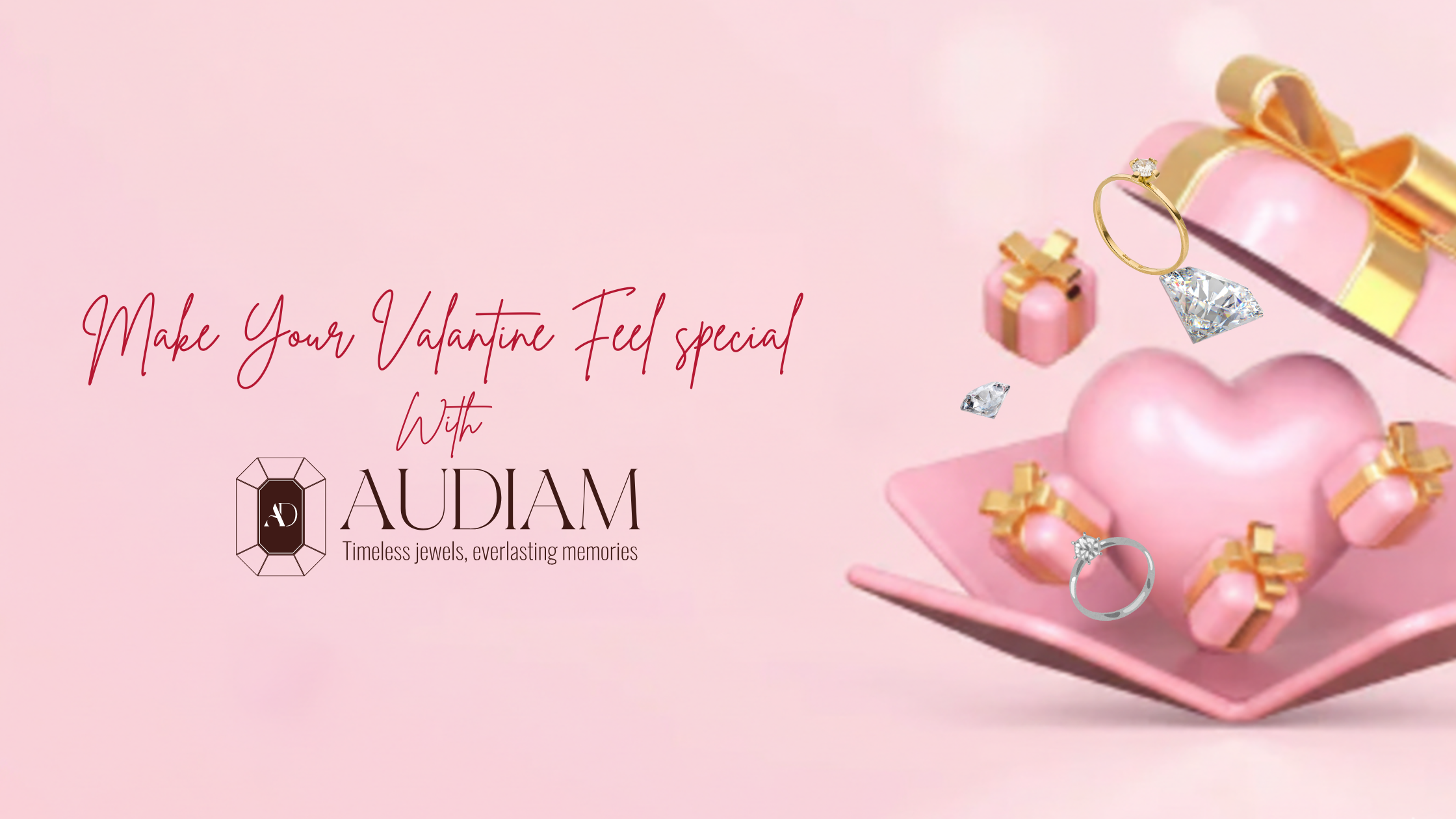 Valentine’s Day diamond jewelry gifts by AuDiam featuring heart design and luxury diamond pieces