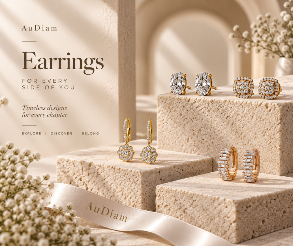 Assorted diamond earrings – studs, hoops, hanging styles by AuDiam