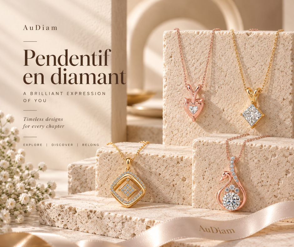 Four handcrafted diamond pendants in 18k gold by AuDiam