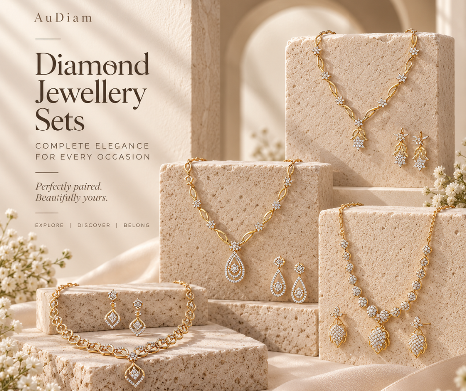 Diamond jewellery sets – necklace and earrings in gold