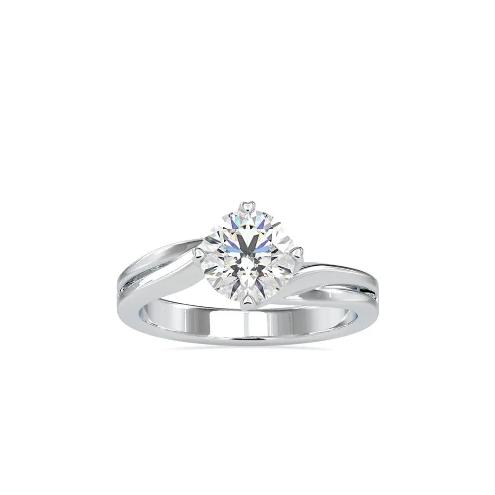 round solitaire diamond ring in 18k gold with dual hold setting top view