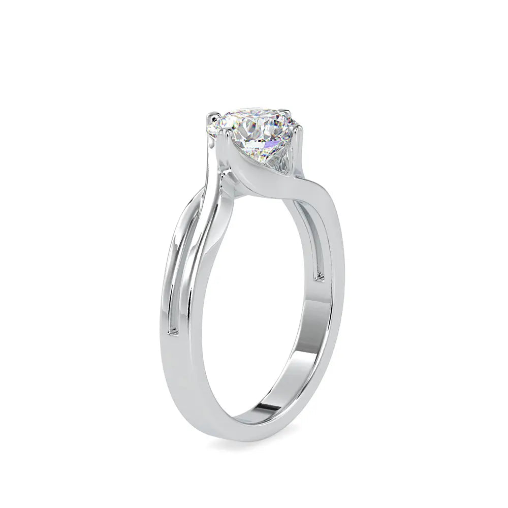 round solitaire diamond ring in 18k gold with dual hold prong setting side profile