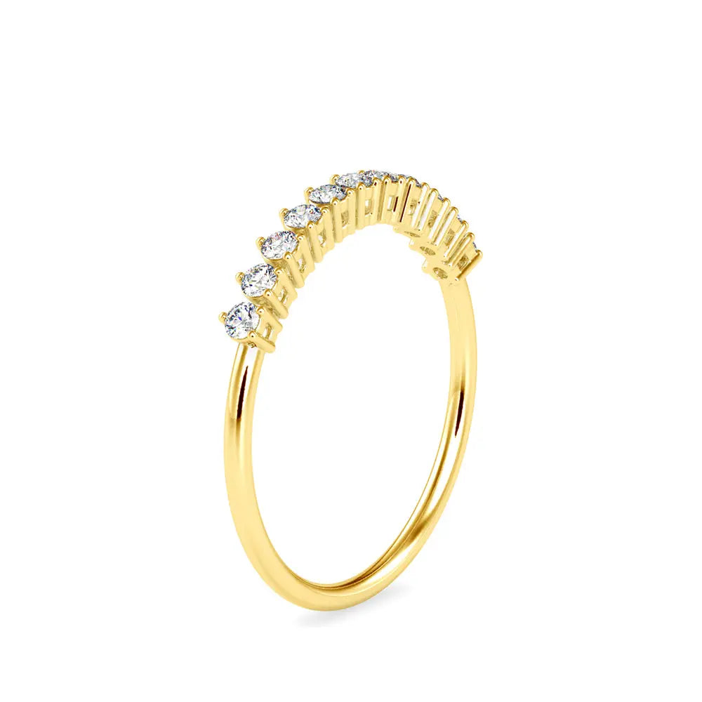 half eternity diamond ring in 18k gold with round diamonds angled view