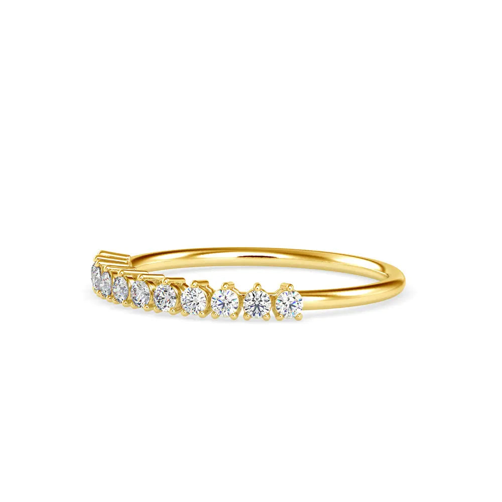 half eternity diamond ring in 18k gold with prong setting side profile