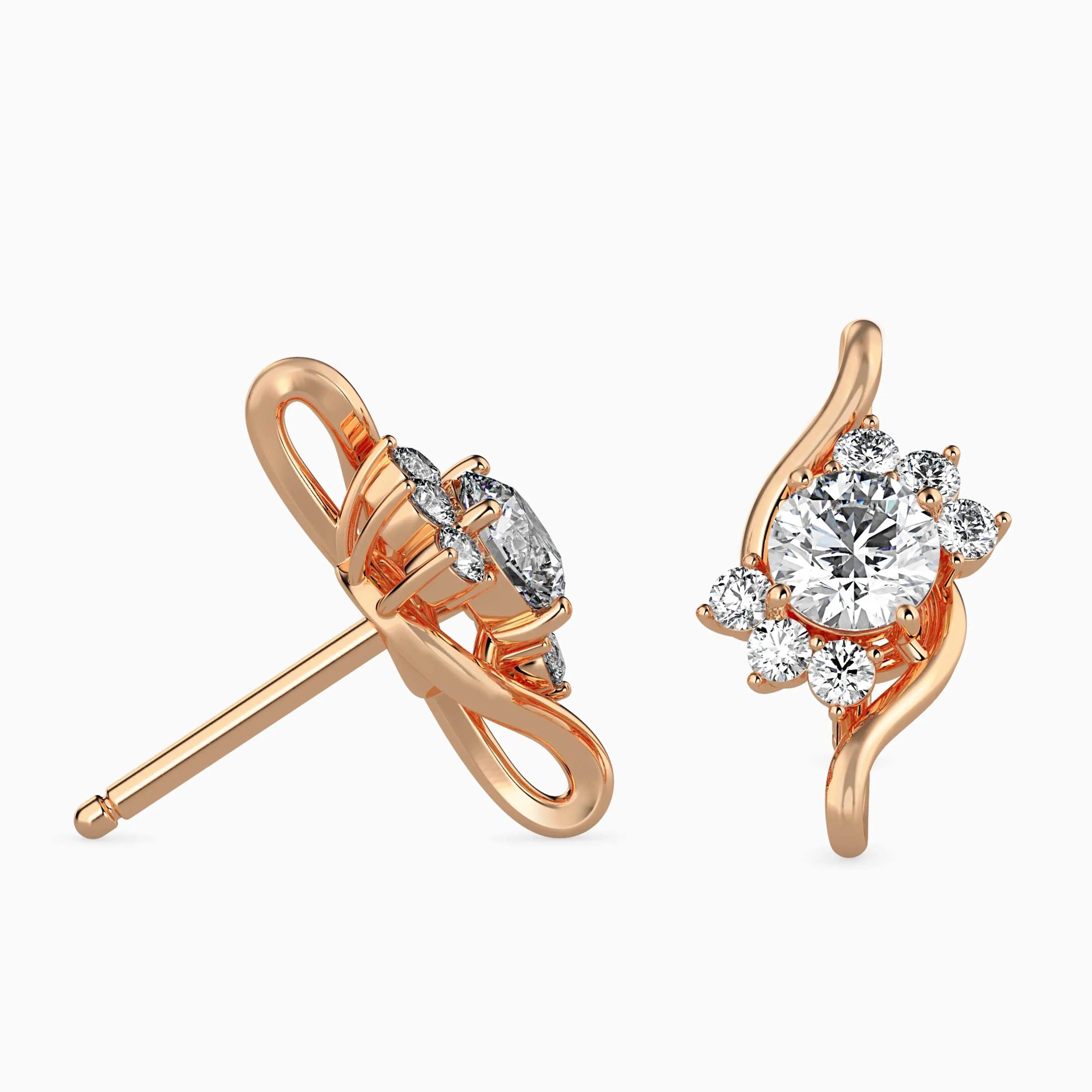 Solitaire Diamond earstuds with Artisanal Gold Strands Audiam