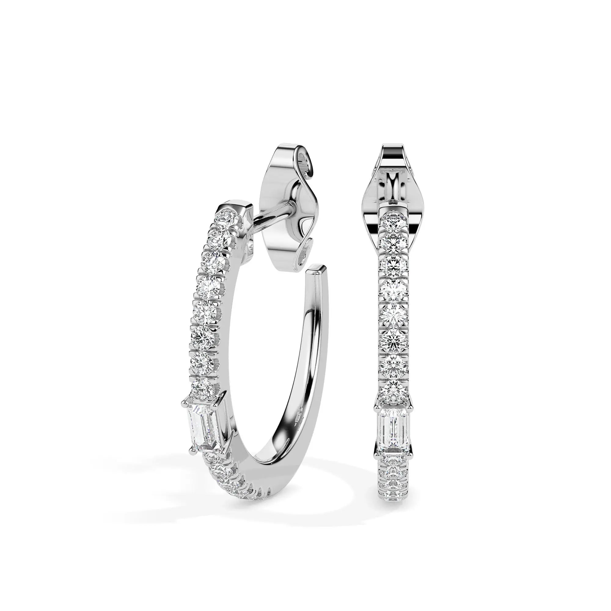 Timeless Elegance: Baguette and Round Diamond Hoop Earrings Audiam