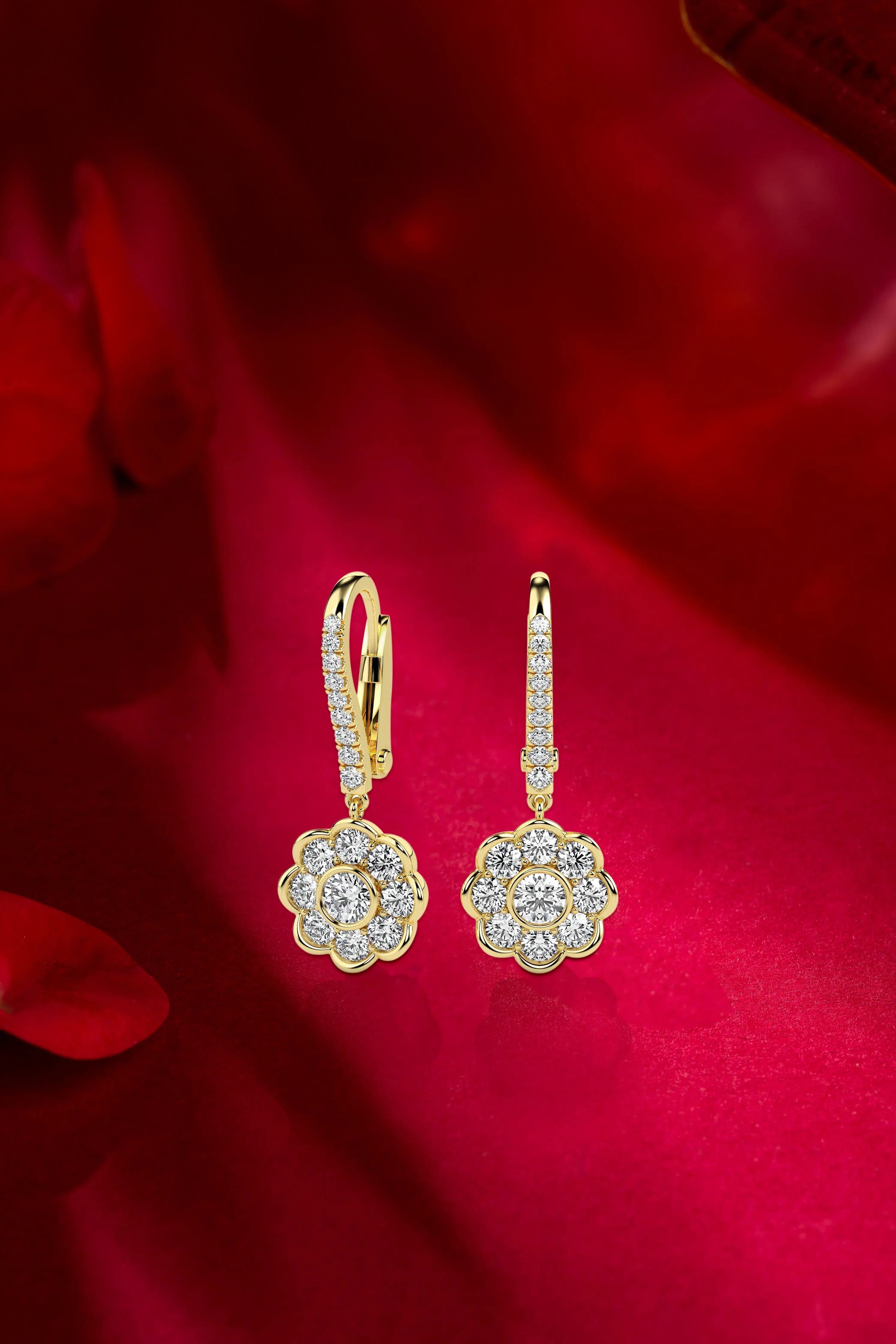 Blooming Radiance: Floral Hanging Diamond Hoops Audiam