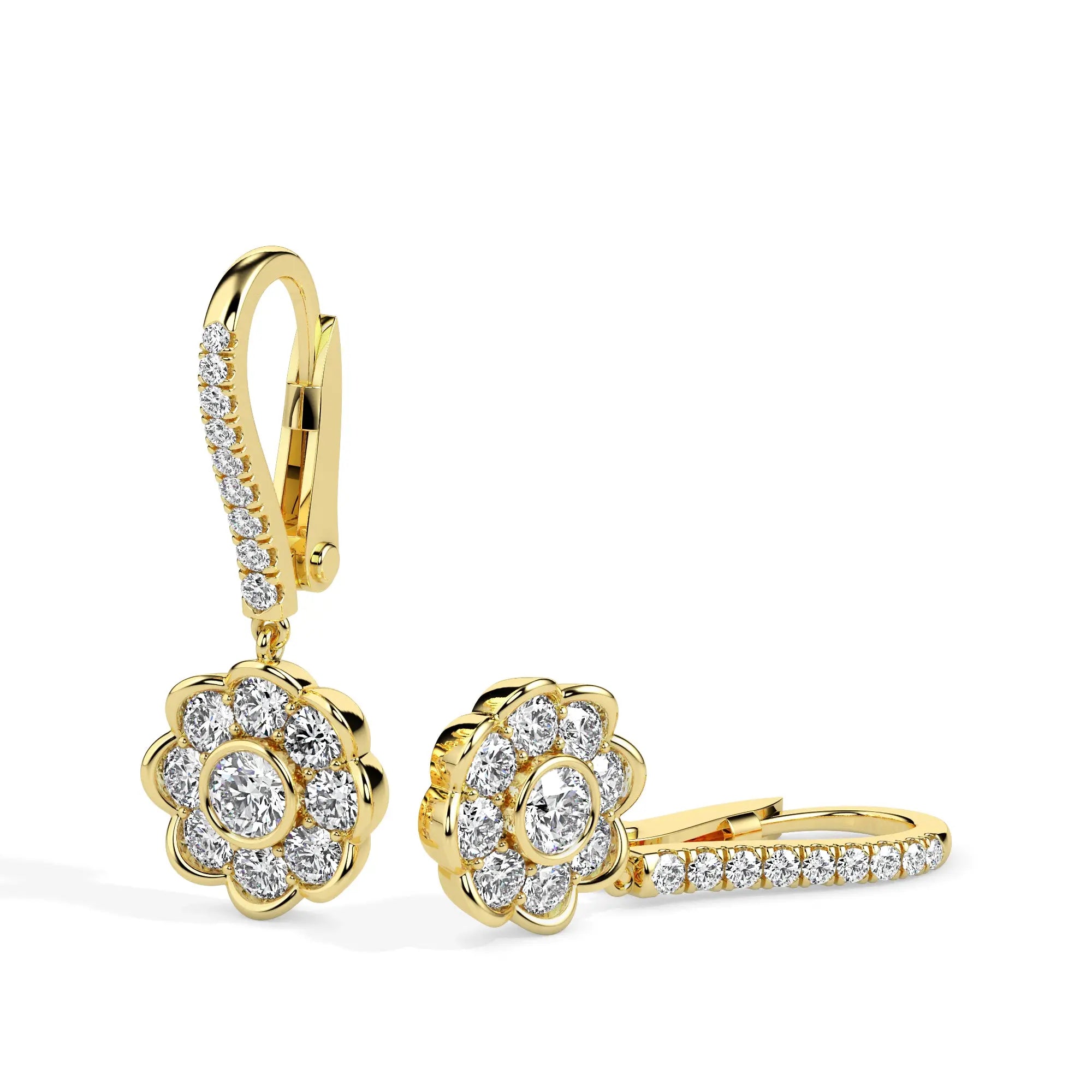 Blooming Radiance: Floral Hanging Diamond Hoops Audiam