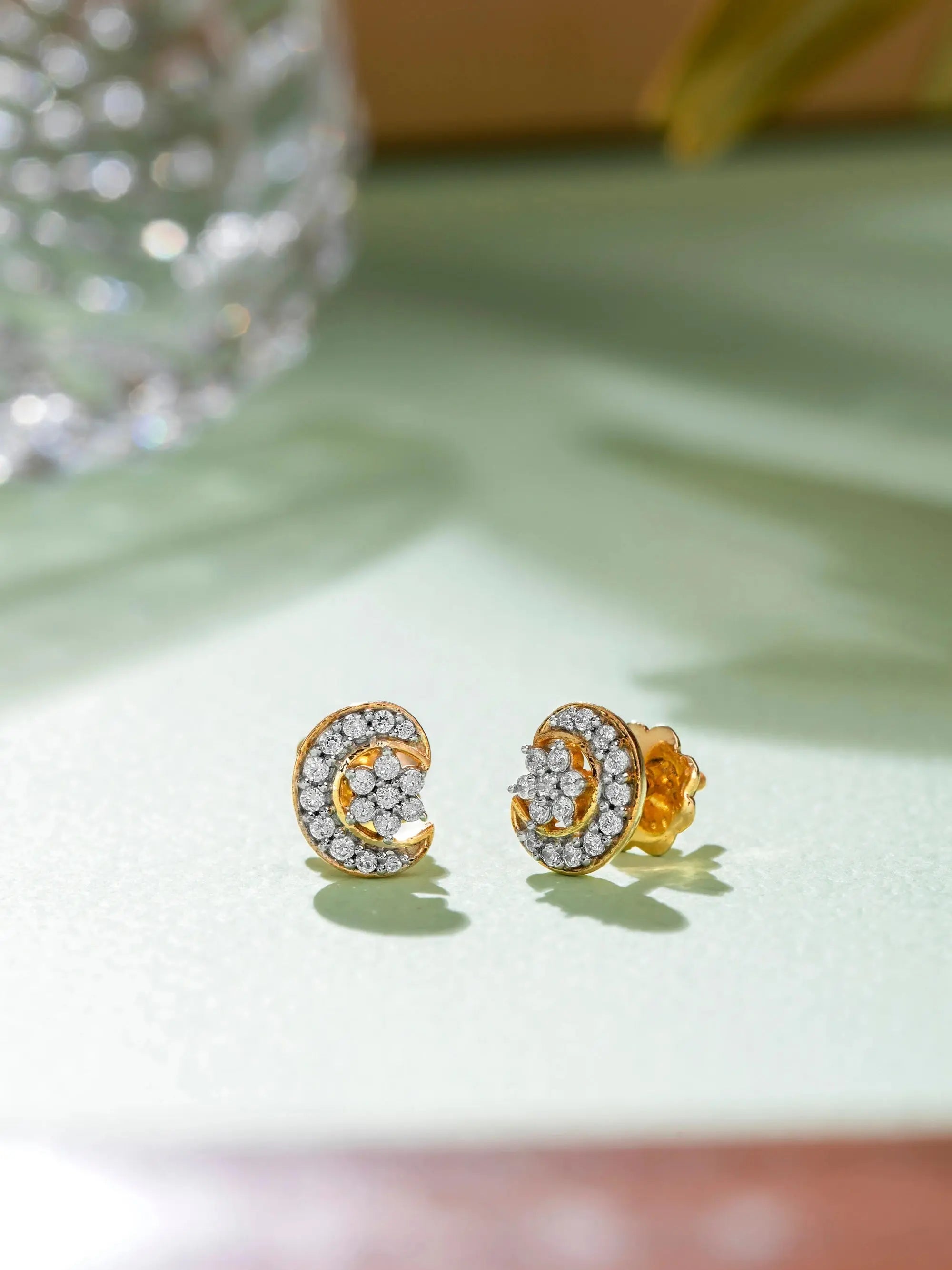 Moon Arched Diamonds 18K gold curved diamond earrings by AuDiam