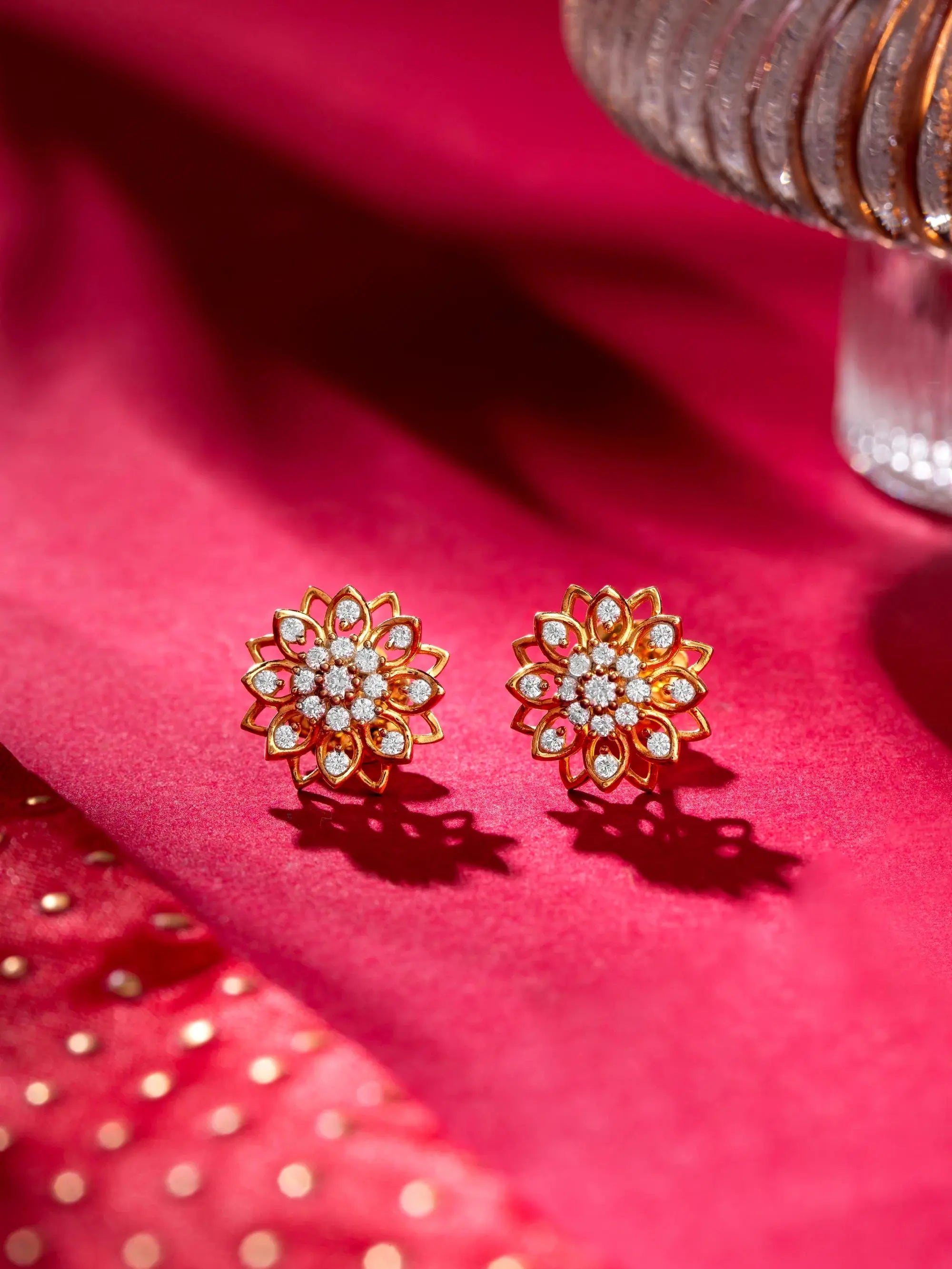 Spring Blossom 18K gold floral diamond studs by AuDiam