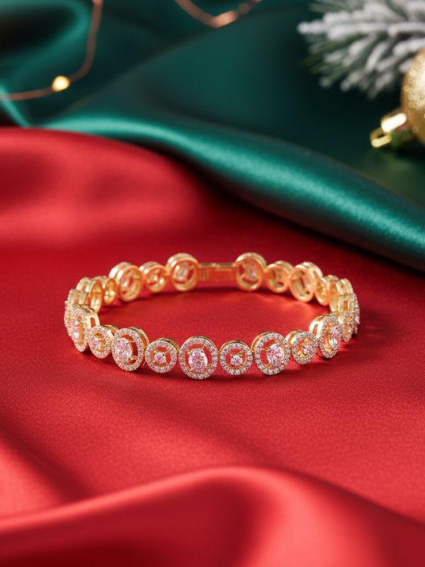 AuDiam oval halo diamond tennis bracelet – Christmas gift for her on a red fabric background
