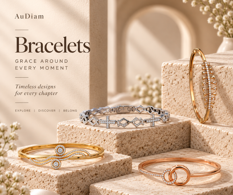 Assorted diamond bracelets – tennis, bangle, gold styles by AuDiam
